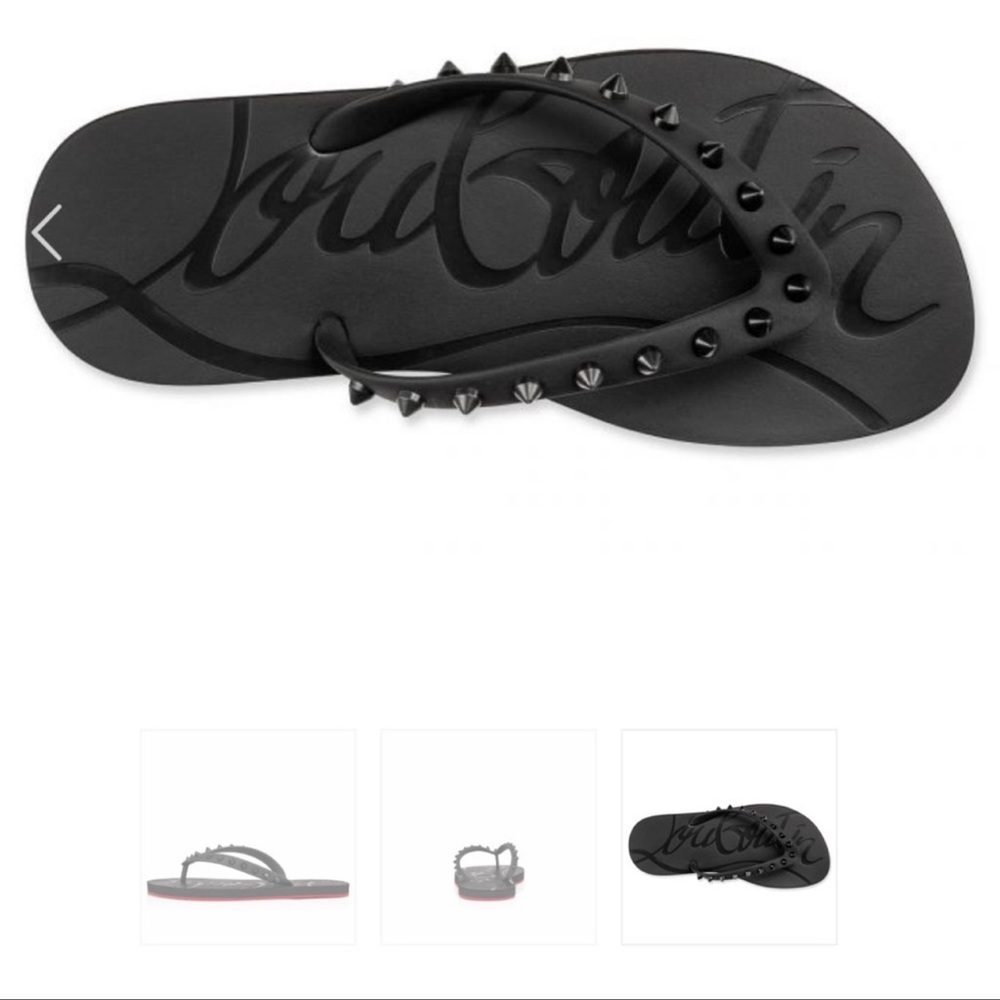 Christian Louboutin Black Studded Flip Flops with Red Sole - Picture 2 of 5